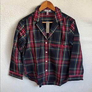 J Crew Pajama top in‎ Stewart tartan cotton poplin Womens XXS Red and Blue